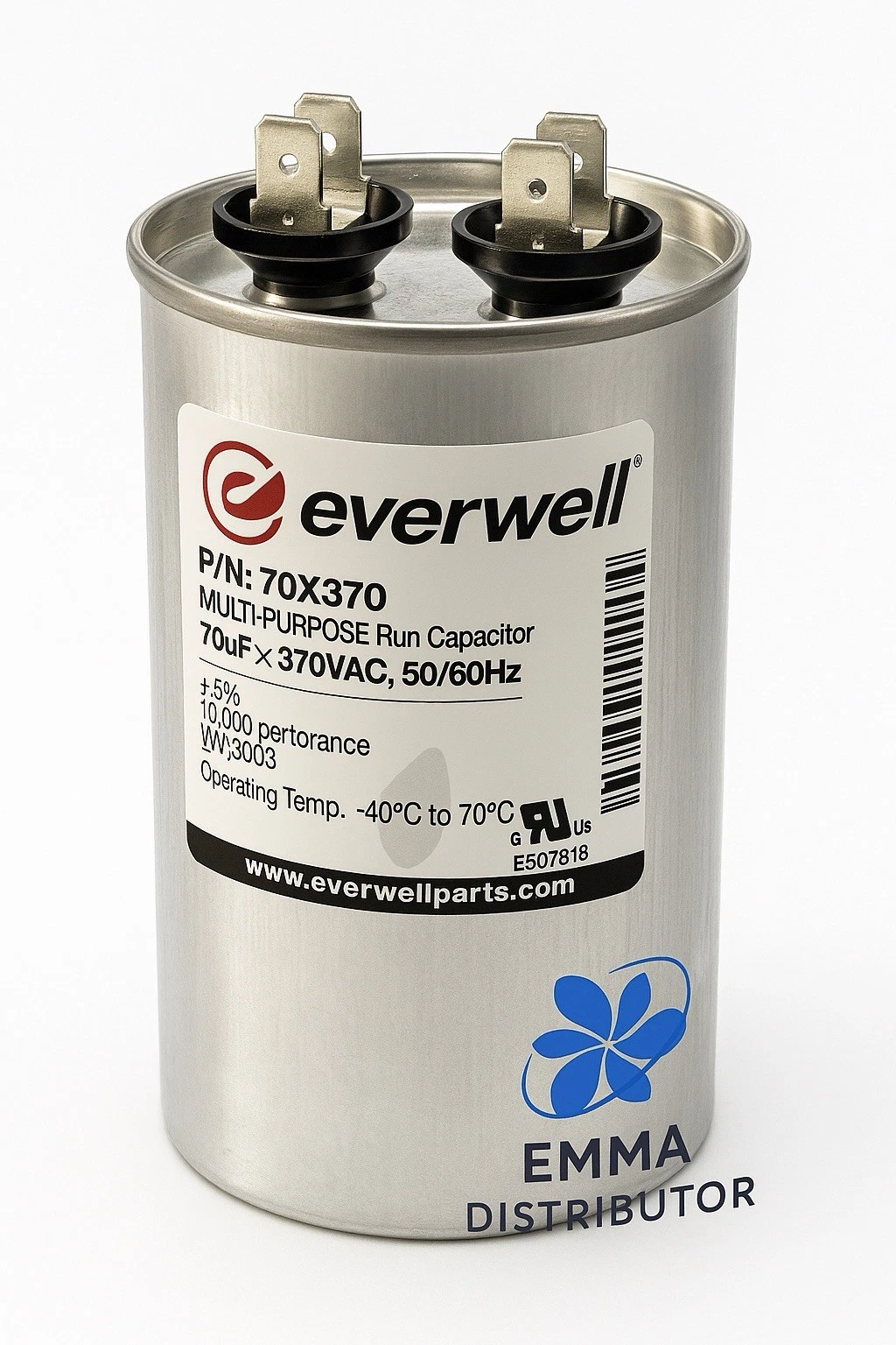70uf x 440 VAC Multi-Purpose Run Capacitor, 50/60Hz +/-5% Tolerance