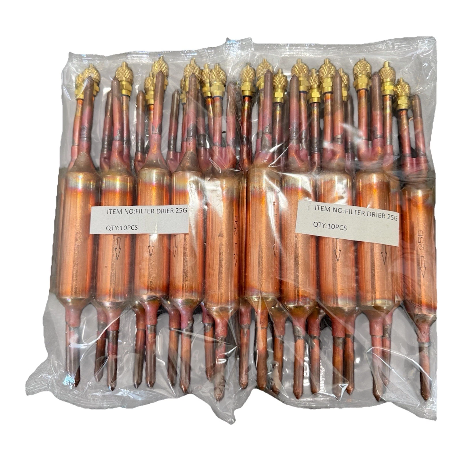 20 PCS FILTER DRIER REFRIGERANT LIQUID LINE WITH CHARGING VALVE 1/4 X 1/4 25GR.
