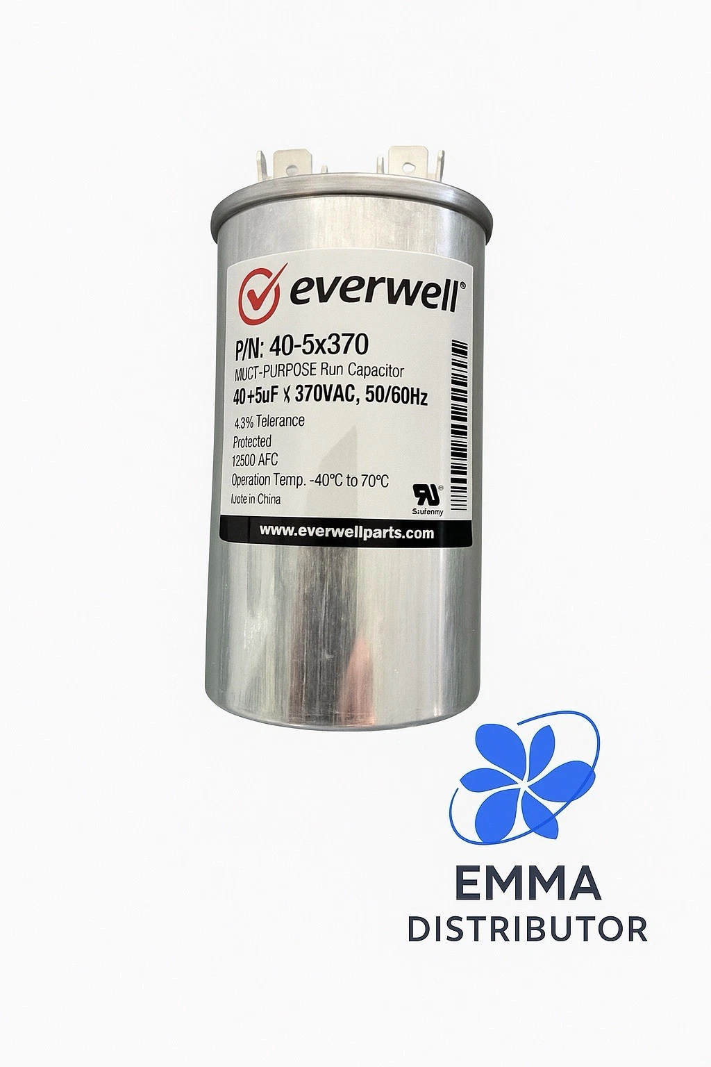 MOTOR RUN CAPACITOR 40/5 MFD 370 VAC 50/60HZ