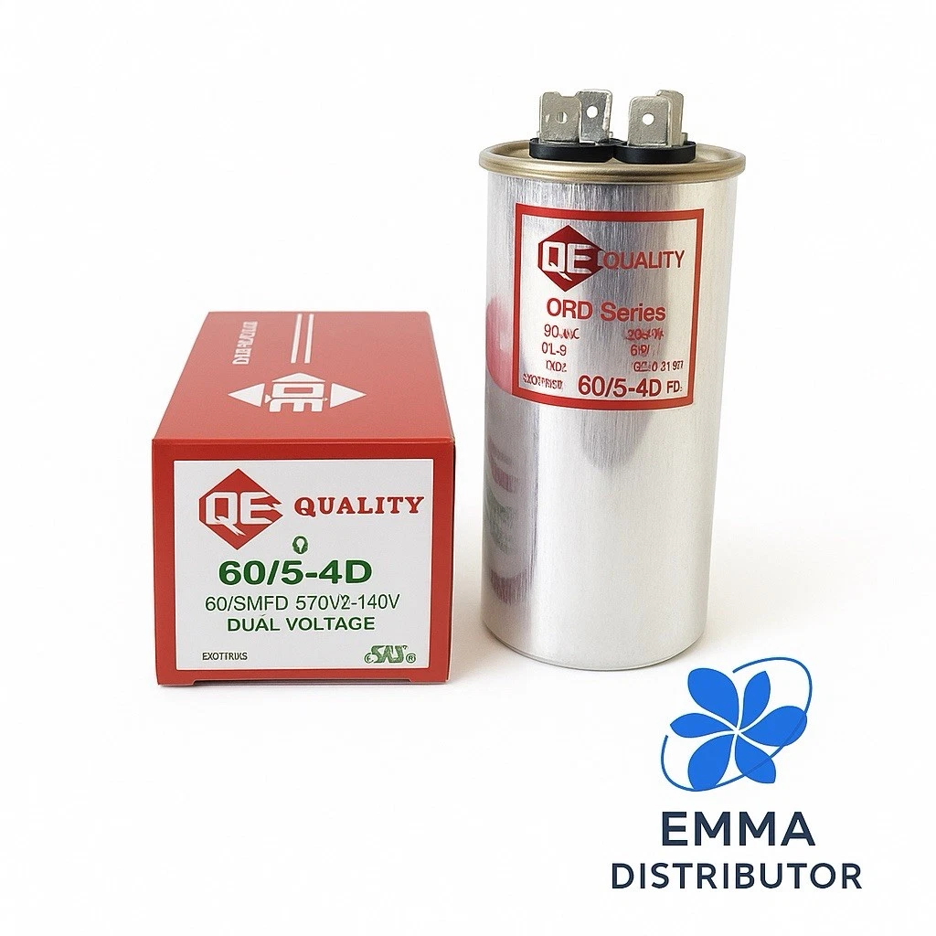 MOTOR RUN CAPACITOR DUAL 60/5 MFD 370-440 VAC 50/60HZ