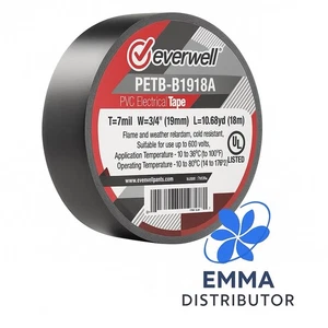 PVC Electrical Tape Multi-purpose 3/4" X 60FT Black UL Approved ,10 Roll