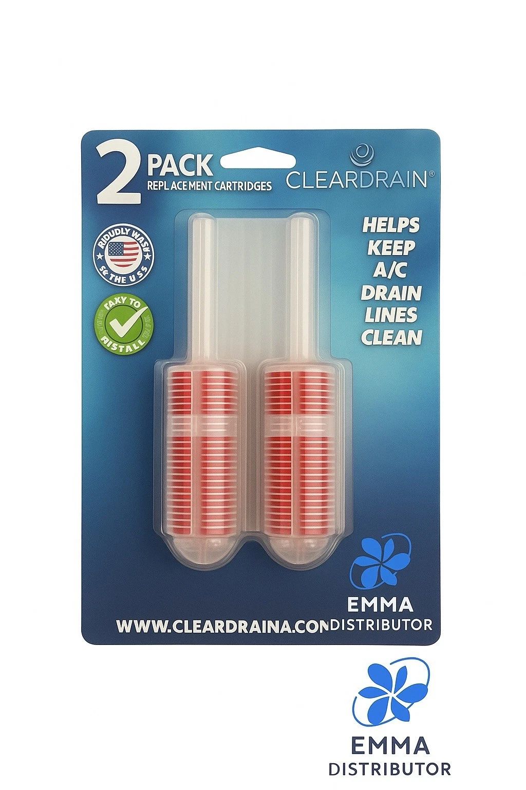 2 PACK CLEAR DRAIN REPLACEMENT CARTRIDGE A/C WATER TREATMENT SYTEMS